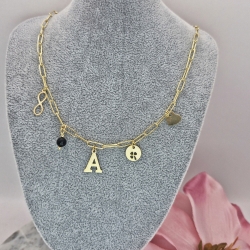 NASZYJNIK SREBRNY SPINACZ LITERA CZARNY TURMALIN SREBRO 925 ZŁOCONE